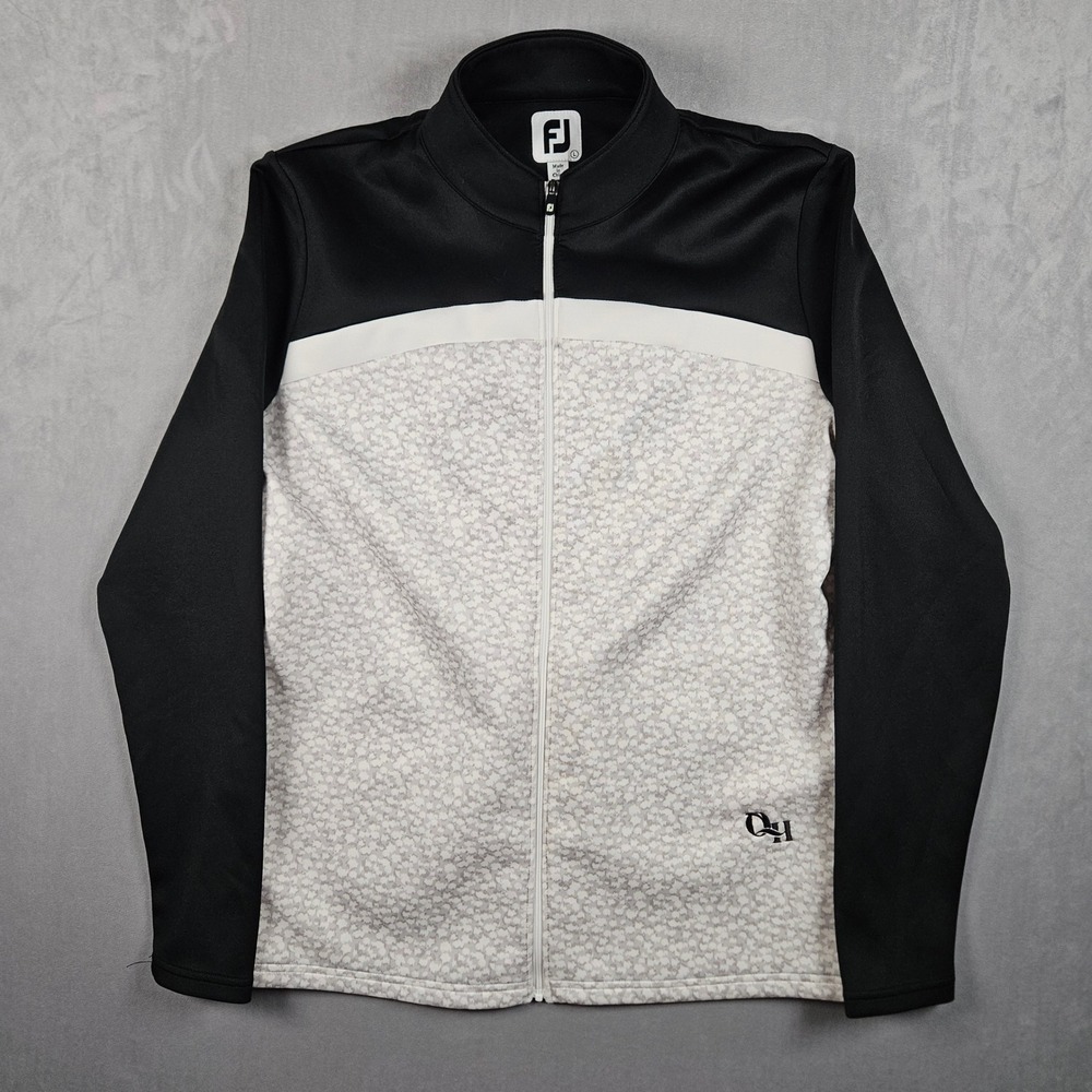 FootJoy Jacket Womens Large Black Grey Color Block Quail Hollow Logo Full Zip